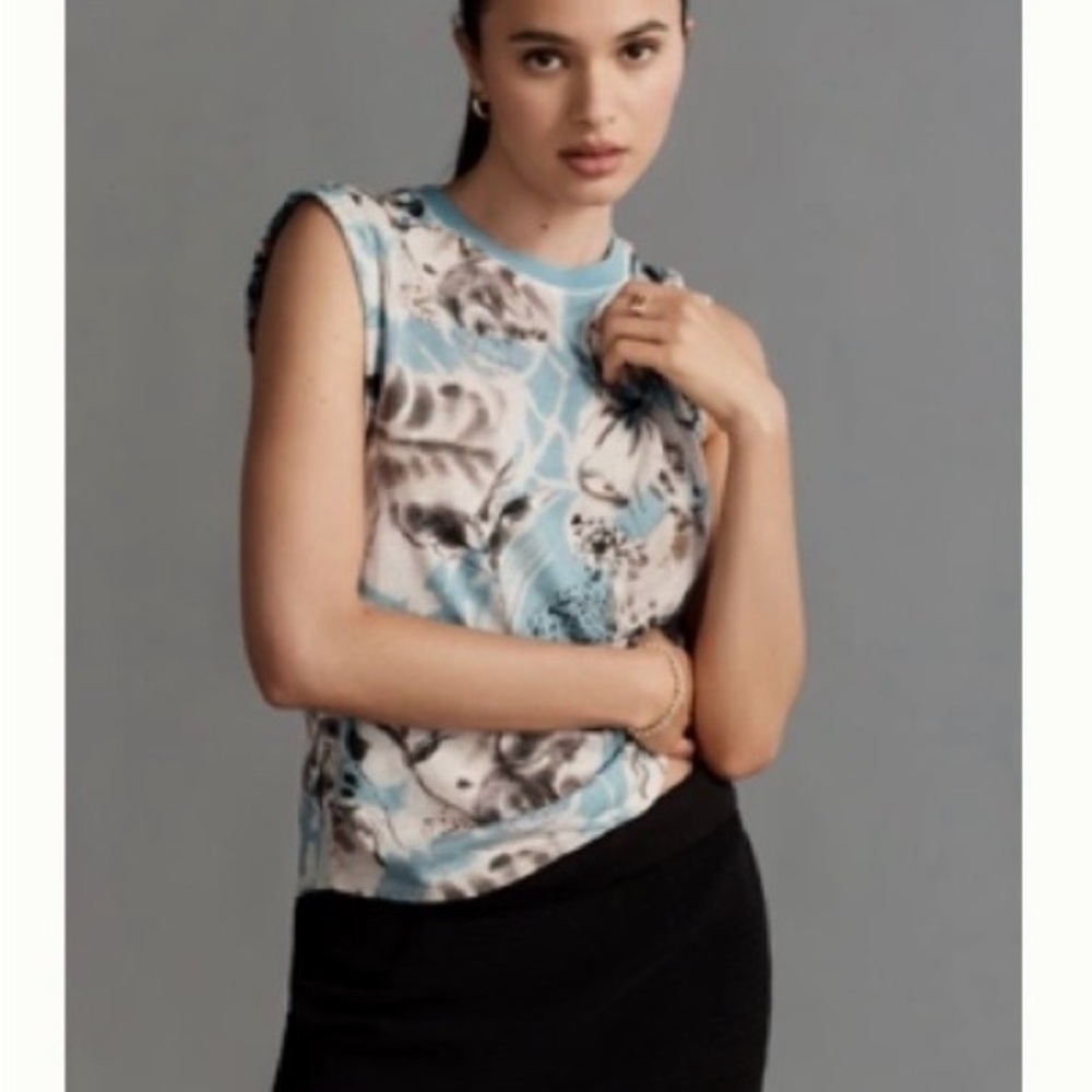 Pilcro Blue and Black Floral Muscle Tee